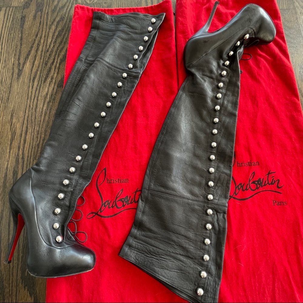 Christian Louboutin Black Leather Thigh High Boots